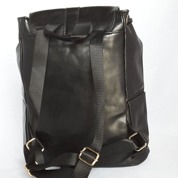 BLACK FAUX LEATHER BACKPACK - Picture 2 of 6